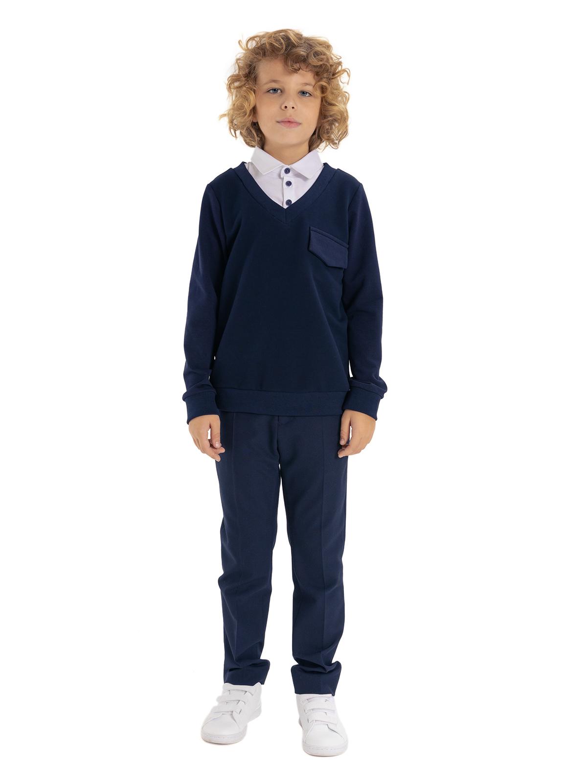 синий джемпер в школу, джемпер для мальчика с воротничком белым, трикотажный джемпер на мальчика